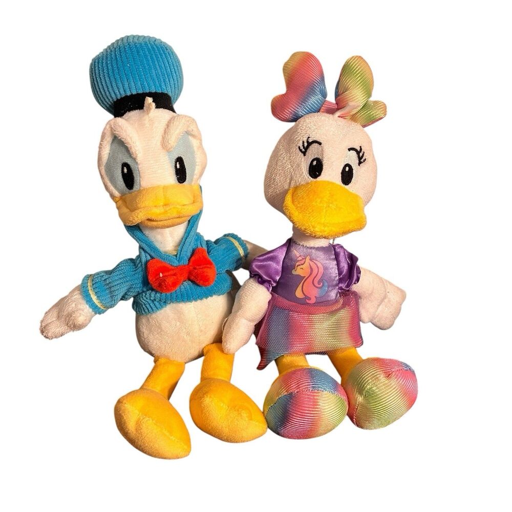 Disney Navy Donald 10 and Unicorn Daisy Duck 9.5 Plush Stuffed Toys. Lot of 2.